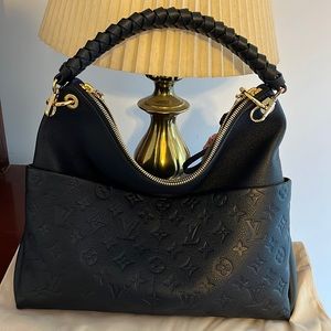 Louis Vuitton Black Embossed Monogram Maida Hobo Bag with Braided Handle.